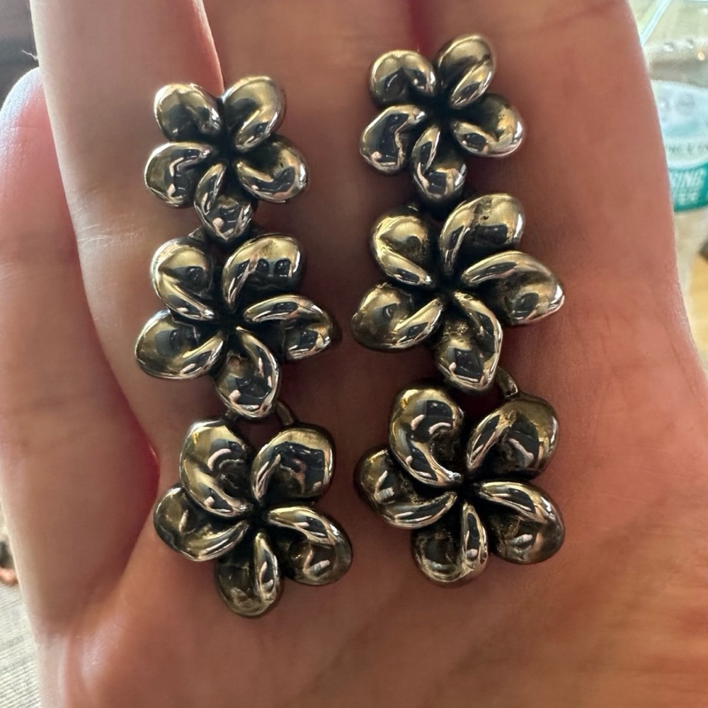 Sterling silver plumeria earrings
